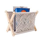 Magazine Rack, Bohemian Macrame Magazine Holder, Woven Storage Standing Basket for Books, Newspapers, Swaddle Blanket, Living Room, Bathroom, Office, Nursery, Home Decor, 13x7x10.2 In, Tan