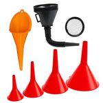 6 Pcs Automotive Funnels Set, Plastic Long Neck Oil Funnels, Wide Mouth Fuel Funnels, Flexible Right Angle Funnels with Detachable Spout and Filter for Water/Gasoline/Coolant/Engine Oil.