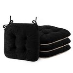 ELFJOY Chair Cushions for Dining Chairs 4 Pack Office Chair Cushion 18x18 Inches Kitchen Chair Pads Breathable and Comfortable Seat Cushion with Ties and Non Slip Backing, Black