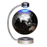 8" Magnetic Floating World Map Globe With LED Light - Anti-gravity Levitation Rotating Planet Earth Globe - Creative Birthday/Christmas/Anniversary/Educational Gifts - Stylish Home Office Desktop Display Decoration (Black)