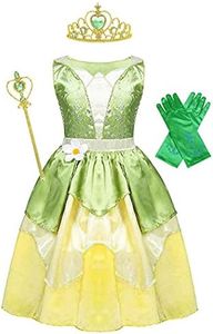 WonderBabe Princess and The Frog Dress Fairy Costume for Girls Birthday Party Fancy Dress Up Outfit Kids Halloween Costume 3 4T