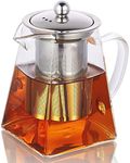 ZROY ENTERPRISE Borosilicate Glass Tea Pot with Heat Resistant Stainless Steel Infuser Perfect for Tea and Coffee Maker, Clear Glass Kettle (550 ML, Square Kettle)