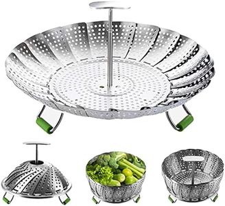 Steamer Basket, Veggie Steamer Basket for Cooking Stainless Steel Folding Vegetable Steamer Insert with Extending Removable Center Handle Expandable to Fit Various Size Pot(6.4" to 10")