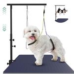 Haligo Dog Grooming Table Arm with Clamp, Adjustable Stainless Steel Dog Grooming Stand with Nooses & No-Sit Haunch Holder, Grooming Restraint for Small Medium Dogs/Cats at Home