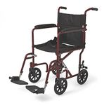 Medline Aluminum Transport Chair with Wheels, Red, 8 Inch