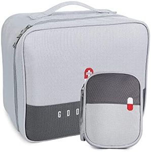 Romon 2 Pièces Trousse de Secours Vide, Étanche Sac de Médecine Portable, Trousse de Médecine Sac d'urgence de Grande Capacité, Sac de Rangement de Médicaments pour Maison, Bureau, Voyages (Grey)