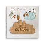 New Baby Girl/Baby Boy Card With Wooden Hanging Cloud Plaque Keepsake - Welcome To The World Little Lady/Little Man Gift (Blue)