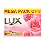 LUX Rose & Vitamin E Beauty Soap Bar 150 g (Combo Soap Pack of 8) Moisturizing Bathing Soap for Soft, Glowing Skin & Body - Body Soap for Men & Women