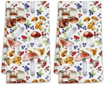 Cute Mushroom Kitchen Towels Dish Towels Set of 2,Berry Leaf Absorbent Tea Towels Dish Cloths Set,Kitchen Decor for Cooking Baking 16"x24"