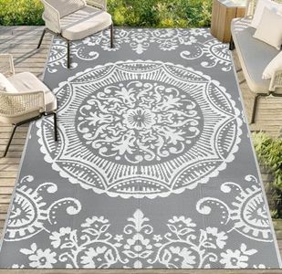 Capslpad Outdoor Rugs for Patio 120x180cm Waterproof Boho Floral Outdoor Mat Reversible Plastic Straw Rug Potable Picnic Blanket Carpet for RV Camper Porch Balcony BBQ Deck Terrace Tent Decor,Grey