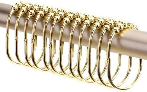 2LB Depot Wide Shower Curtain Hooks/Rings Set, Decorative Gold Finish , Easy Glide Rollers , 100% Rustproof Stainless Steel, Set of 12 Rings for Shower Rods