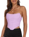 Modegal Women's Vintage Strapless Open Back Boned Mesh Bustier Zip Back Corset Bodyshaper Crop Top, Lilac, 12-14