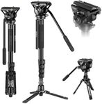 SIRUI Professional Camera Monopod with Feet, 74"/188cm Telescopic Portable Aluminum Travel Monopod with Pan Tilt Fluid Head & Removable Tripod Base for DSLR Camera Camcorder, Max Load 17.6lb/8kg