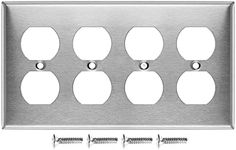 Airmont Products AP-10404 Duplex Receptacle Stainless Steel Wall Plate Switch and Electrical Outlet Cover, 4-Gang Standard Size 4.50" x 8.19", Corrosive Resistant Made of Unbreakable Metal