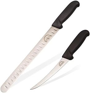 SpitJack Smoked BBQ 6 Inch Curved Beef Brisket Trimming and Boning Knife and 11" Meat Slicing Knife Bundle. Stainless Steel.