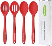 Silicone Spoons for Cooking, Heat Resistant Slotted Solid Silicone Kitchen Spoons Set, Red BPA Free Mixing Spoons Basting Spoon Stirring Spoon for Nonstick Cookware, 4 Pack