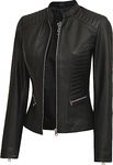 Black Leather Jackets For Women - Real Lambskin Cafe Racer Leather Jacket | [1310425] N185 Black, XL