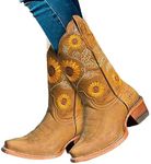 Geteawily Women's Cowboy Boots,Cowgirl Boots Floral Embroidered Boots - Equestrian Boots with Square Toe and Block Heel, Comfortable Walking Booties for Girls and Women