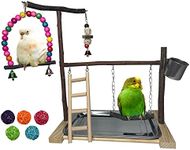 Bird Playground Parrot Playstand Parakeet Gym Playpen Cockatiel Play Stand Wood Perch Exercise Activity Center Ladders Feeder Cups Cage Accessories Swing Chew Toys for Cockatoo Budgie Lovebird Finch