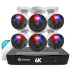 Swann 12MP Security Camera System, 8CH NVR with 2TB, 6 Indoor Outdoor Bullet IP Cameras, 6K PoE Cat5e Wired, Video Analytics, 2-Way Audio, Sirens, Color Night Vision, True Detect, Flashing LEDs