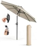 KEPLIN 2.7m Tilting Parasol – Crank & Tilt Outdoor Umbrella with Protective Cover, 180gsm UPF 50+ Polyester Canopy, Steel Frame for Patio, Garden & Balcony