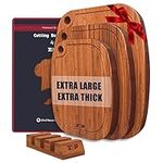 ZVP Extra Thick Bamboo Cutting Board for Kitchen 4 Pieces, Extra Large Wood Chopping Board Set with Juice Grooves, Butcher Block, Storage Holder, for Meat Cheese and Vegetables, Walnut Brown