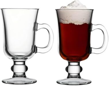 Biandeco Irish Coffee Mugs Set of 2, Glass Hot Chocolate Mugs with Handle, Footed Hot Toddy and Cappucino Cup, Hot Beverages Gift, 8 oz