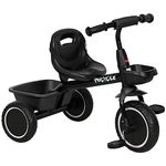 Qaba Large Kids Tricycle for Toddler 2-5 Year Old Girls and Boys, Toddler Trike Bike with Adjustable Seat, Safety Belt, Two Storage Baskets, Black