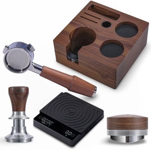 KNODOS 54mm Breville Espresso Machine Accessories Kit – Walnut Bottomless Portafilter, Spring Loaded Calibrated Tamper, Distribution Tool, Tamping Station & Espresso Scale with Timer