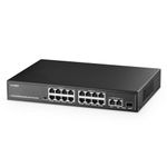 Binardat 19 Port POE Switch, 16 POE+ Ports 100Mbps, 2 Gigabit Uplink, 1 Gigabit SFP, IEEE802.3af/at, 300W Internal Power Supply, Metal Case Unmanaged Plug and Play