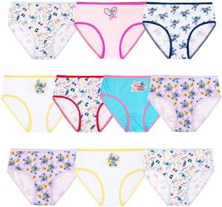 Disney Girls Panty Multipacks, Underwear with Unique Prints from Lilo & Stitch, Sizes 4, 6, 8 and 10, 10-Pack 100% Combed Cotton, 6