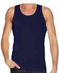 Gaffer Mens Vest Plain Classic Regular Fit Sleeveless Cotton Casual Summer Tank Top Underwear Basic Multipack Undershirt Size Medium Navy