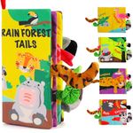 beiens Baby Books Toys, Soft Toys Baby Cloth Books, Touch and Feel Crinkle Books for Babies Infants Toddler Early Development Interactive Car Toys & Stroller Toys for Boys Girls (Rainforest Tails-1 Book)