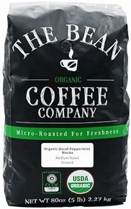 The Bean Organic Coffee Company Water Processed DECAF Peppermint Mocha, Medium Roast, Ground Coffee, 80 Ounce Bag, Café Molido Tostado Orgánico descafeinado
