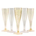 MATANA 120 Premium Plastic Champagne Flutes, 5oz - 60 Gold & 60 Silver Glitter Toasting Glasses for Cocktails, Dessert - Reusable Plastic Prosecco Glasses for Weddings, Birthdays & Parties