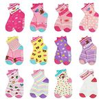 SkiBeaut Toddler Girls Socks 12 Pairs Non Slip Skid Kids Socks for Little Girl Grips Cotton Crew Socks Toddlers Boy Socks for 12-36 Months 1-3 Years Old Child