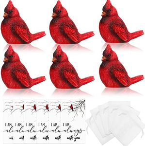 Roowest 18 Pcs Memorial Cardinal Gift Set Include Red Cardinal Bird Statue Figures and Red Feathered Cards and Bags for Sympathy Memorial Gift