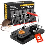 Pest-X Pro Lightning Professional Rat Traps - 4 PACK, Heavy Duty Snap Traps That Kill In A Flash, Large, Reusable Rodent & Rat Killer For Indoors & Outdoors, Rat Traps That Kill Instantly