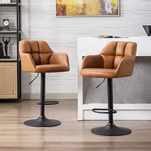 Wahson Juego de 2 Taburetes Bar de Cuero con Respaldo y Reposapiés Sillas Bar Altas Regulable en Altura con Estilo Moderno Minimalista para Comedor/Isla Cocina/Salón (Marrón)