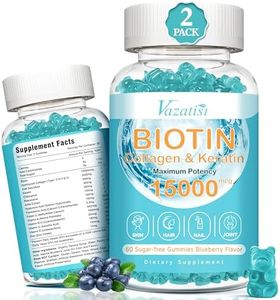 Hair Skin Nail Vitamins Gummies Supplement, 15000mcg Biotin Gummies with Collagen Sea Moss Chlorophyll Vitamin C Zinc for Women Men Muscle Joint & Immunity -Sugar Free Blueberry Flavor, 2 Pack 120 Ct