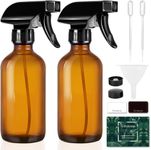 Glass Spray Bottles for Cleaning Solutions and Essential Oils, 125ML Small Empty Refillable Sprayer Container with Labels, Funnel, Lids, Pipettes - Pocket Size 2 Pack - Amber