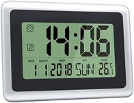 HeQiao Slim Large LCD Digital Alarm Clock Day Date Digital Calendar Day Clock Large Digital Wall Clock Silent Desk Clocks Battery Alarm Clock (Alarm Timer & Temperature Function)