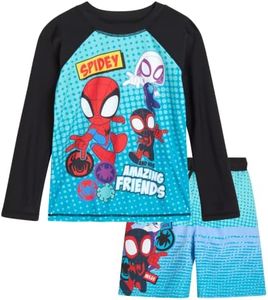 Marvel Boys' Spider-Man Rash Guard Set - UPF 50+ 2 Piece Swim Shirt and Bathing Suit Trunks (4-12), Teal/Black Spidey Long Sleeve, 2 Years