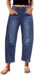 GRAPENT Barrel Jeans for Women Balloon Wide Leg Cropped Trendy Jeans Boyfriend High Waisted Jean Pants Casual Stretchy Summer Denim Trousers Color Classic Blue X-Large Plus Size 16 to 18