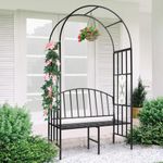 ecofynd 6.6 Feet High x 3 Feet Wide Garden Arch with 2-Seater Bench, Metal Arbor Trellis for Climbing Plant with Outdoor Garden Chair, Backdrop Stand for Wedding Lawn Backyard Party Decor (GC001-BLK)