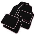 JVL Personalised Universal Black Carpet Car Mat Set with Pink Embroidered Drivers Mat