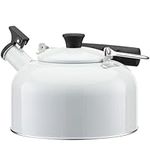 Navaris Classic 2.9QT (2.8L) Whistling Tea Kettle in White - Timeless Design with Modern Features for All Hobs - Stainless Steel with Secure Nylon Handle