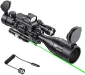 Qande 4-16x50AO Rifle Scope Red/Green Illuminated Reflex with Green Laser Sight 4 Holographic Reticle Red Dot for Rail Mount - 5 Brightness Modes Flashlight