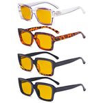 Eyekepper 4 Pack Reading Glasses Blue Light Blocking Oversized Square Computer Eyeglasses Amber Tinted +0.00