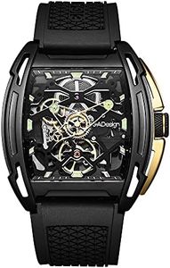 CIGA Design Men's Automatic Skeleton Mechanical Analogue Watch 3ATM Stainless Steel Case Silicone Strap Watch Barrel Dial Casual, black, Strap.